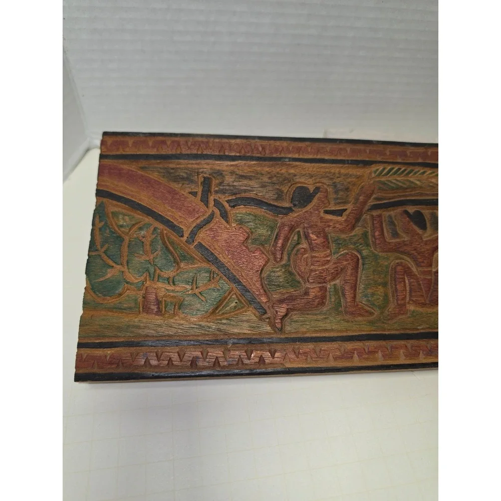 Vintage Storyboard hand-carved wooden wall panel folk art figures